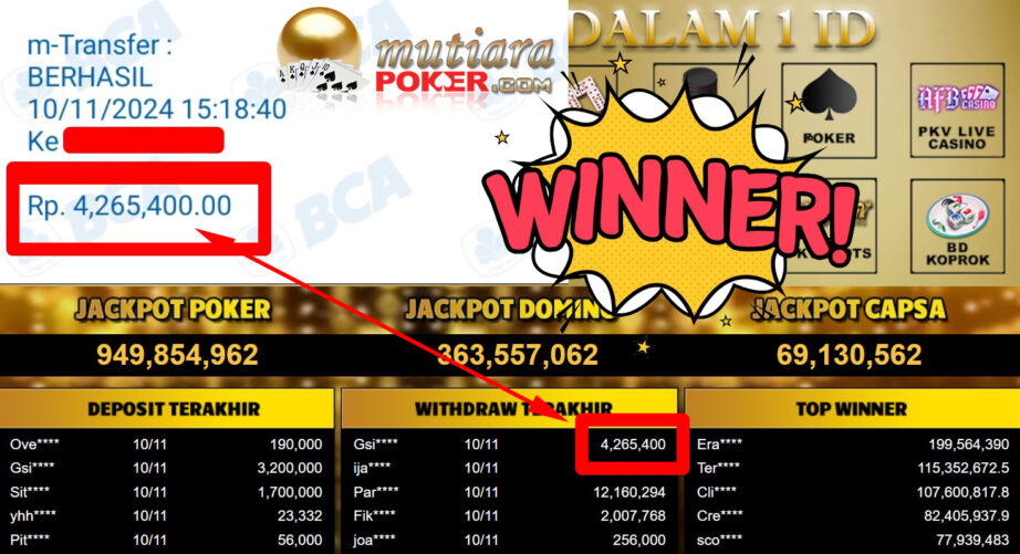 Bukti Withdraw ( 4.265.400,-) Member Setia Mutiarapoker