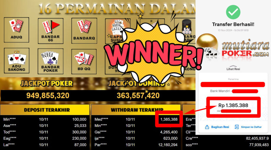 Bukti Withdraw ( 1.385.388,-) Member Setia Mutiarapoker