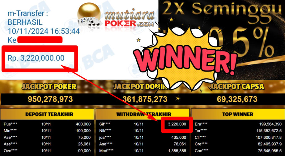 Bukti Withdraw ( 3.220.000,-) Member Setia Mutiarapoker