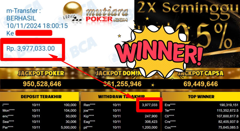 Bukti Withdraw ( 3.977.033,-) Member Setia Mutiarapoker