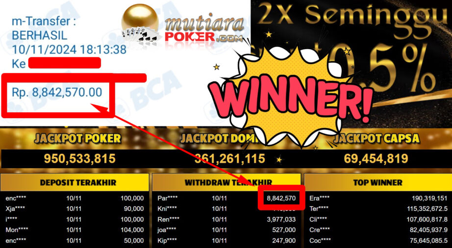 Bukti Withdraw ( 8.842.570,-) Member Setia Mutiarapoker