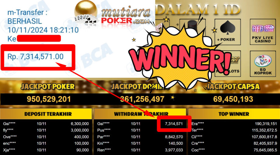 Bukti Withdraw ( 7.314.571,-) Member Setia Mutiarapoker