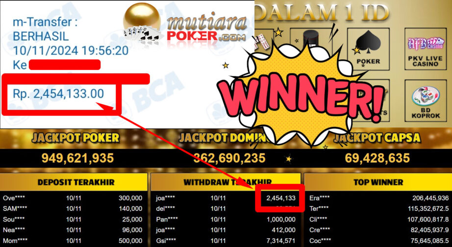 Bukti Withdraw ( 2.454.133,-) Member Setia Mutiarapoker