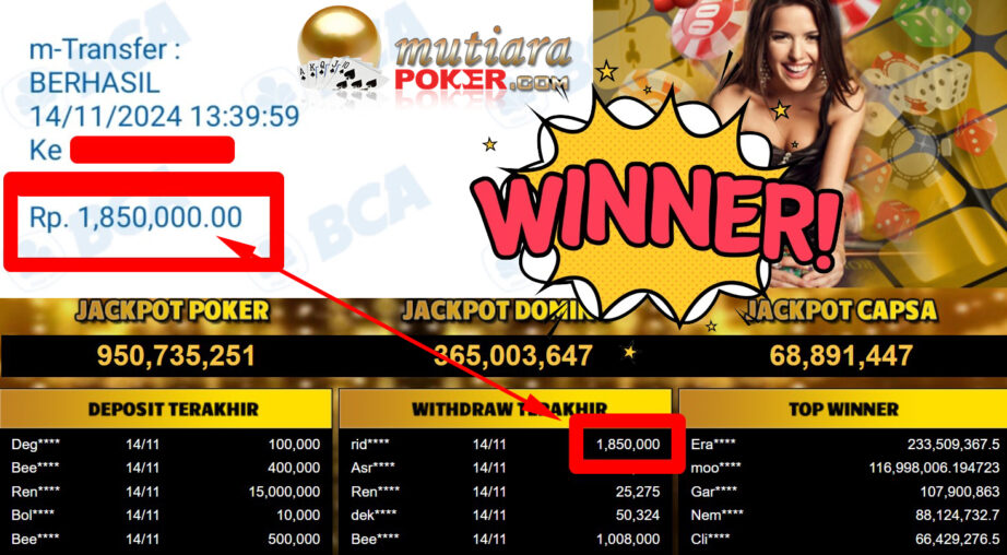 Bukti Withdraw ( 1.850.000,-) Member Setia Mutiarapoker