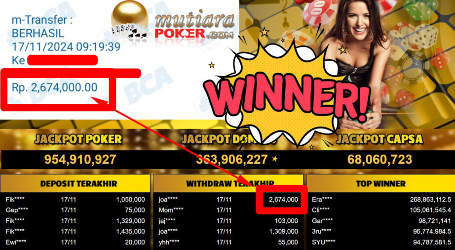 Bukti Withdraw ( 2.674.000,-) Member Setia Mutiarapoker