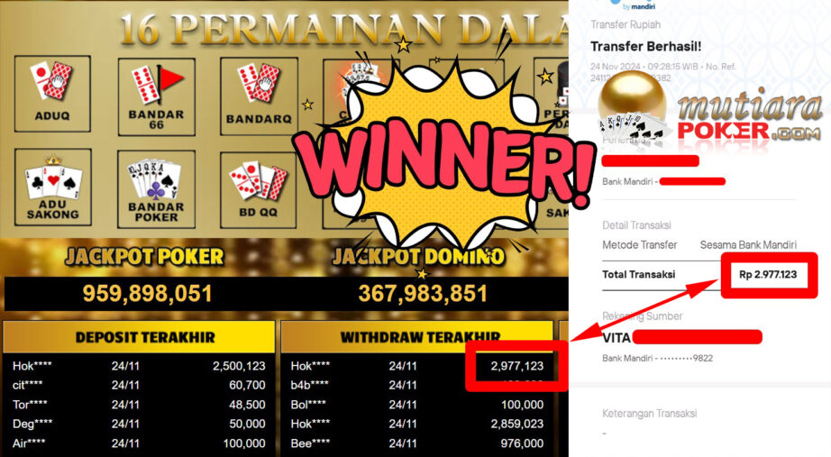 Bukti Withdraw ( 2.977.123,-) Member Setia Mutiarapoker