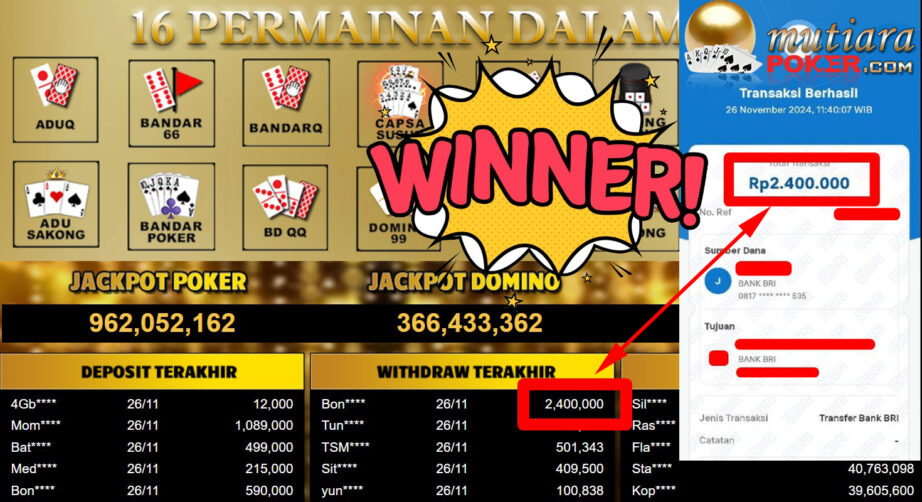 Bukti Withdraw ( 2.400.000,-) Member Setia Mutiarapoker