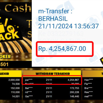 Bukti Withdraw ( 4,254,867,-) Member Setia Mutiarapoker