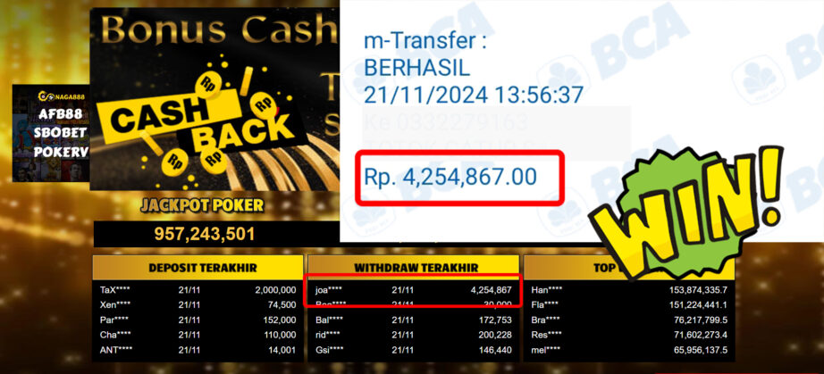 Bukti Withdraw ( 4,254,867,-) Member Setia Mutiarapoker