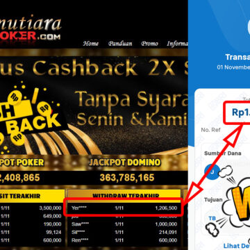 Bukti Withdraw ( 1,206,500,-) Member Setia Mutiarapoker