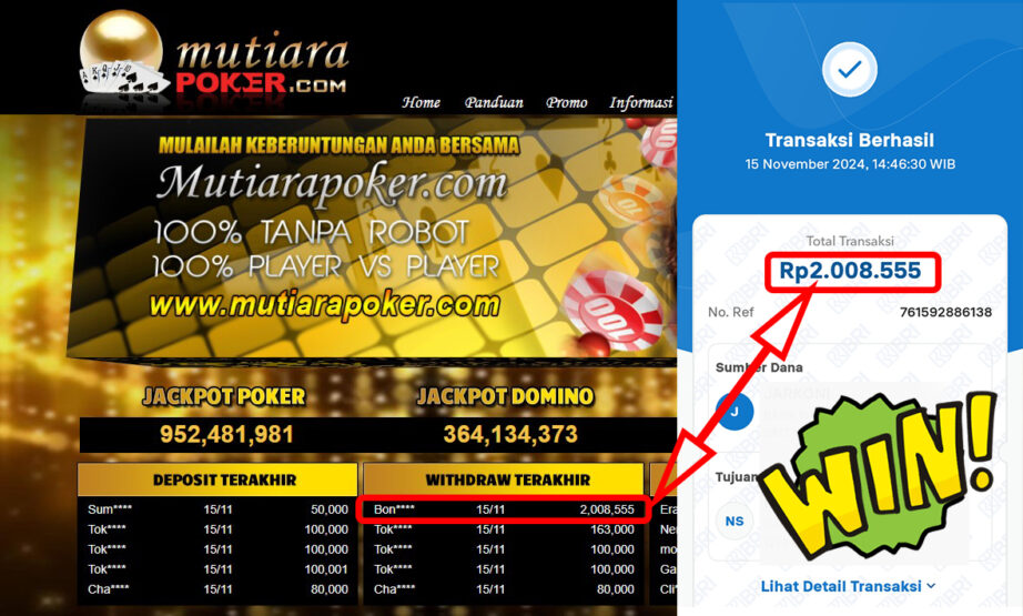 Bukti Withdraw ( 2,008,555,-) Member Setia Mutiarapoker