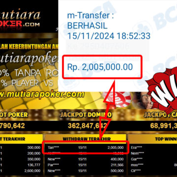 Bukti Withdraw ( 2,005,000,-) Member Setia Mutiarapoker