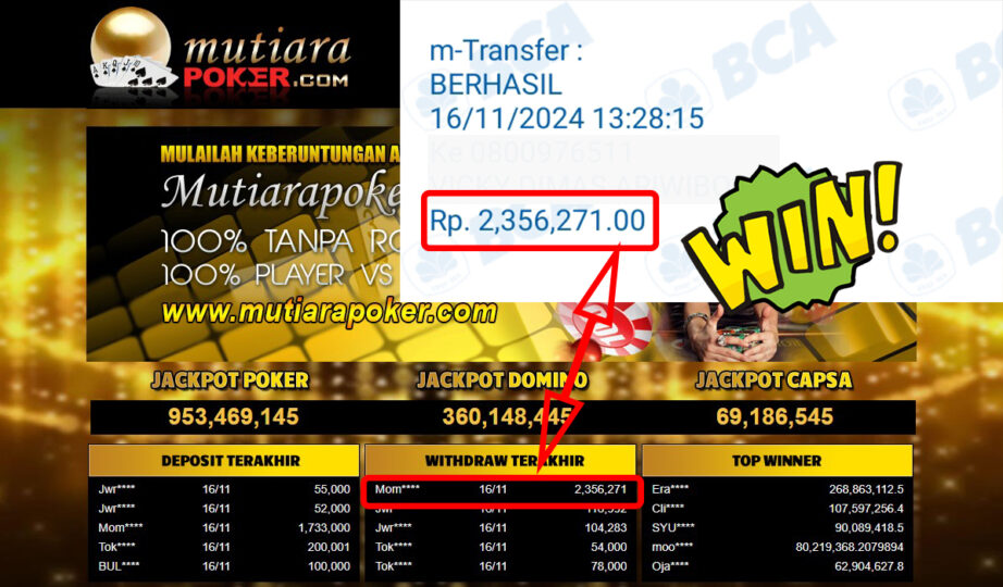 Bukti Withdraw ( 2,356,271,-) Member Setia Mutiarapoker