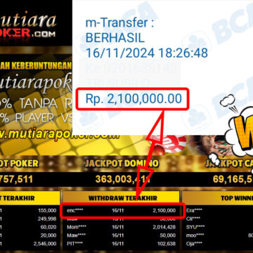 Bukti Withdraw ( 2,100,000,-) Member Setia Mutiarapoker