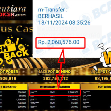 Bukti Withdraw ( 2,068,576,-) Member Setia Mutiarapoker