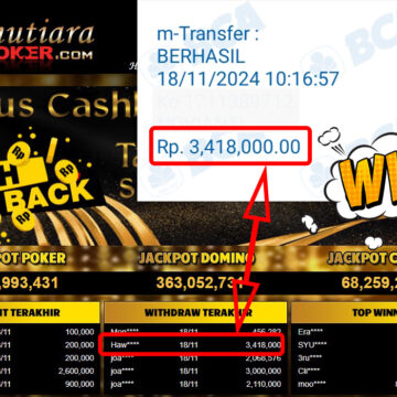 Bukti Withdraw ( 3,418,000,-) Member Setia Mutiarapoker