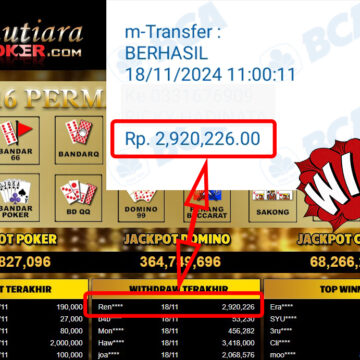 Bukti Withdraw ( 2,920,226,-) Member Setia Mutiarapoker