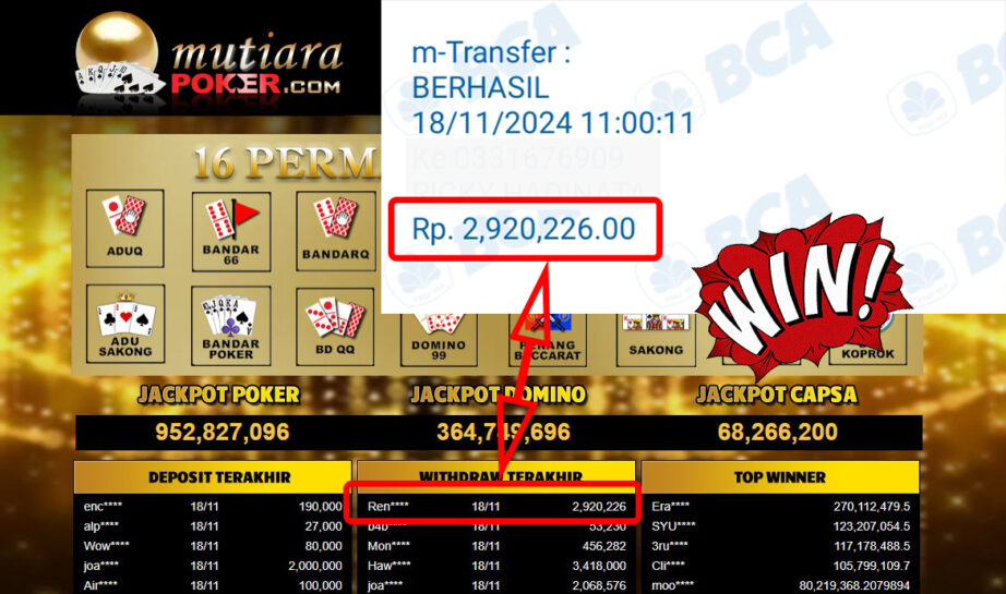 Bukti Withdraw ( 2,920,226,-) Member Setia Mutiarapoker