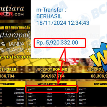 Bukti Withdraw ( 5,920,332,-) Member Setia Mutiarapoker