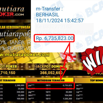 Bukti Withdraw ( 6,735,823,-) Member Setia Mutiarapoker