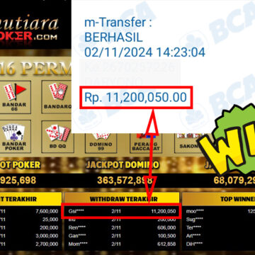 Bukti Withdraw ( 11,200,050,-) Member Setia Mutiarapoker