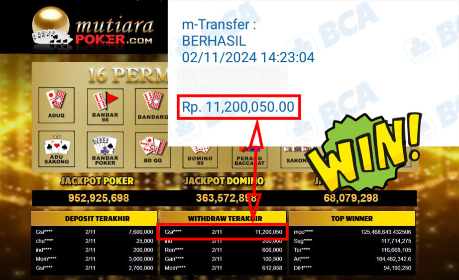 Bukti Withdraw ( 11,200,050,-) Member Setia Mutiarapoker