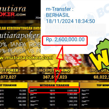 Bukti Withdraw ( 2,600,000,-) Member Setia Mutiarapoker