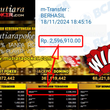 Bukti Withdraw ( 2,596,910,-) Member Setia Mutiarapoker