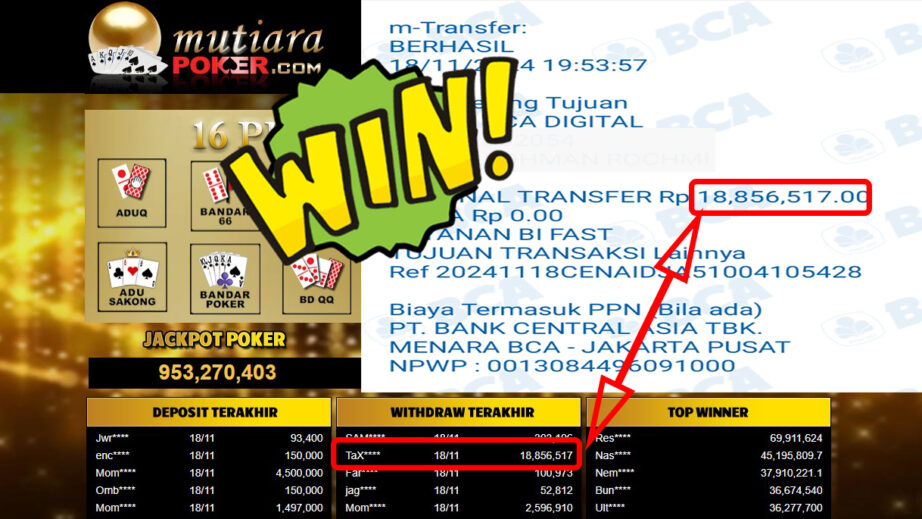 Bukti Withdraw ( 18,856,517,-) Member Setia Mutiarapoker