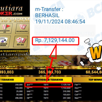 Bukti Withdraw ( 7,129,144,-) Member Setia Mutiarapoker