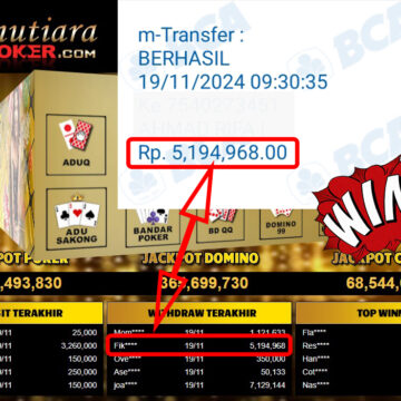 Bukti Withdraw ( 5,194,968,-) Member Setia Mutiarapoker