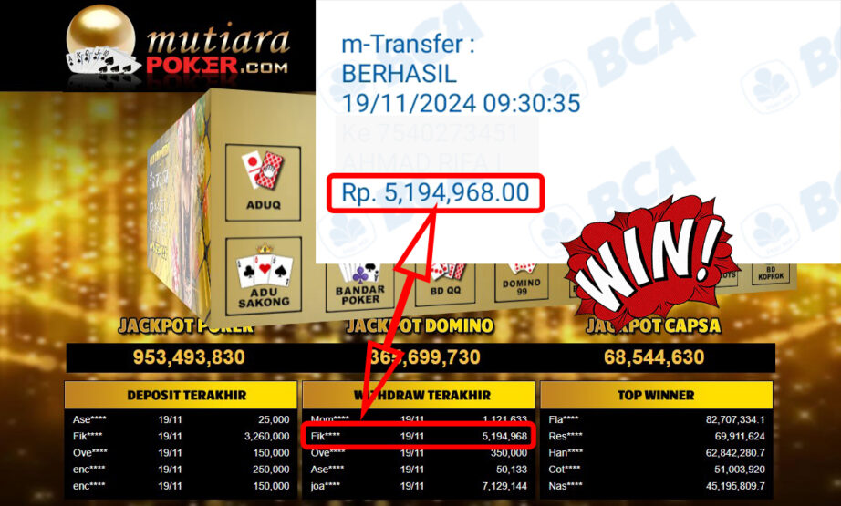 Bukti Withdraw ( 5,194,968,-) Member Setia Mutiarapoker