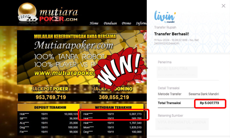 Bukti Withdraw ( 5,007,773,-) Member Setia Mutiarapoker