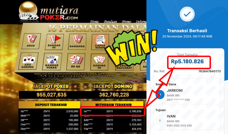 Bukti Withdraw ( 5,180,826,-) Member Setia Mutiarapoker