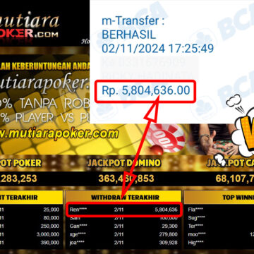 Bukti Withdraw ( 5,804,636,-) Member Setia Mutiarapoker