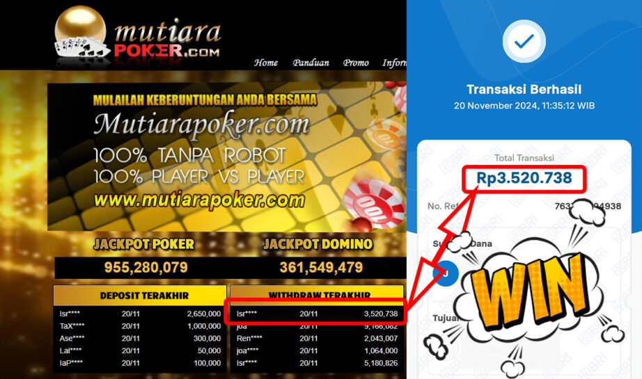 Bukti Withdraw ( 3,520,738,-) Member Setia Mutiarapoker