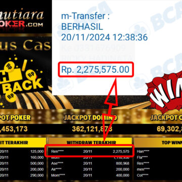 Bukti Withdraw ( 2,275,575,-) Member Setia Mutiarapoker