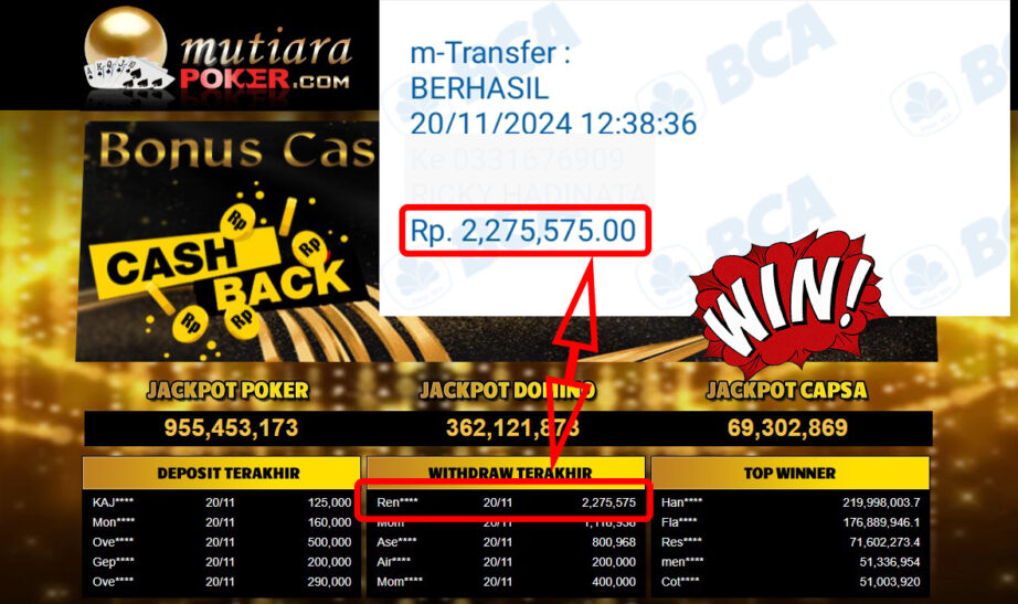 Bukti Withdraw ( 2,275,575,-) Member Setia Mutiarapoker