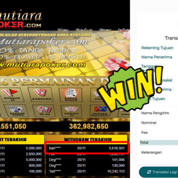 Bukti Withdraw ( 5,618,501,-) Member Setia Mutiarapoker