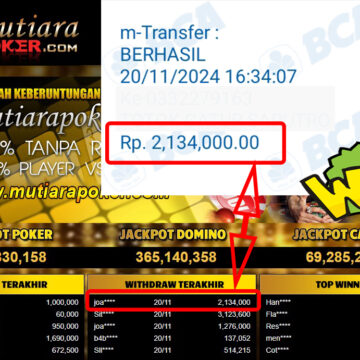 Bukti Withdraw ( 2,134,000,-) Member Setia Mutiarapoker