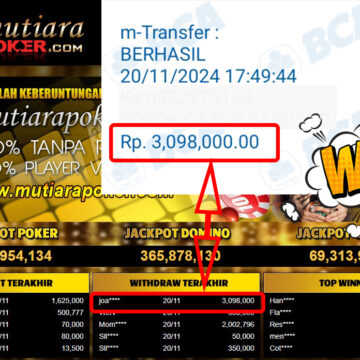 Bukti Withdraw ( 3,098,000,-) Member Setia Mutiarapoker