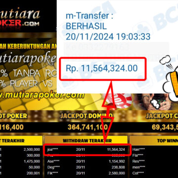 Bukti Withdraw ( 11,564,324,-) Member Setia Mutiarapoker