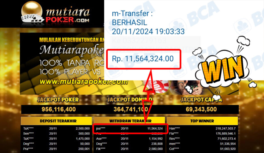 Bukti Withdraw ( 11,564,324,-) Member Setia Mutiarapoker