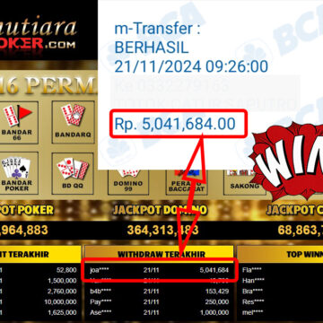 Bukti Withdraw ( 5,041,684,-) Member Setia Mutiarapoker