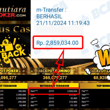 Bukti Withdraw ( 2,859,034,-) Member Setia Mutiarapoker