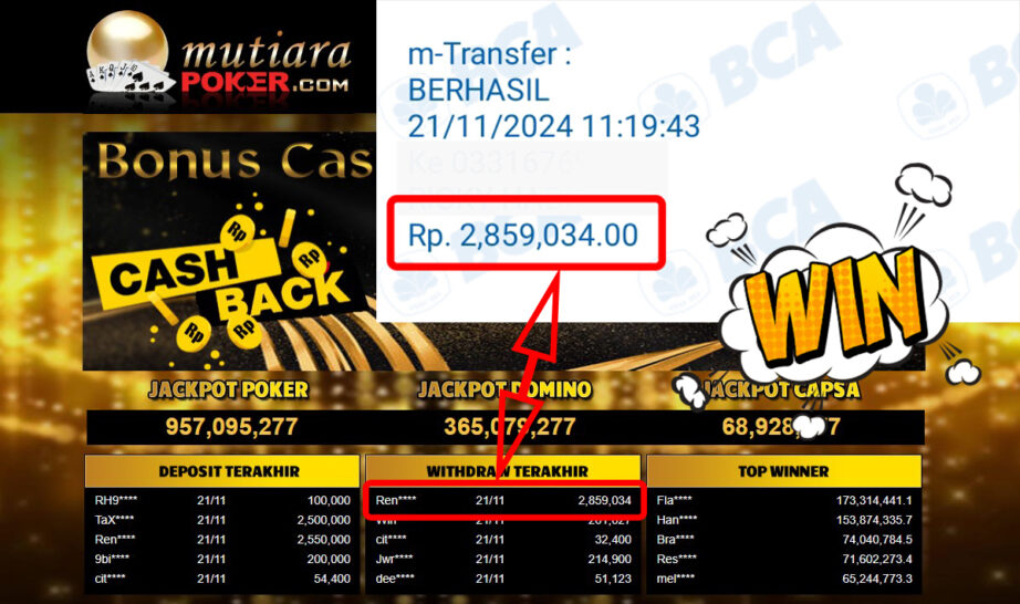 Bukti Withdraw ( 2,859,034,-) Member Setia Mutiarapoker