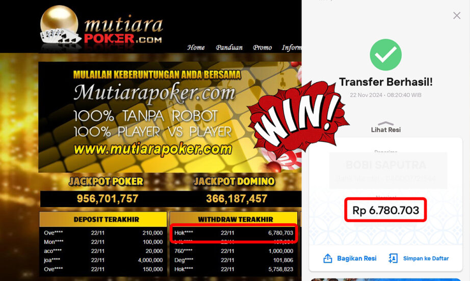 Bukti Withdraw ( 6,780,703,-) Member Setia Mutiarapoker