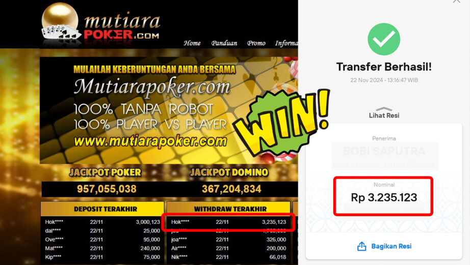 Bukti Withdraw ( 3,235,123,-) Member Setia Mutiarapoker