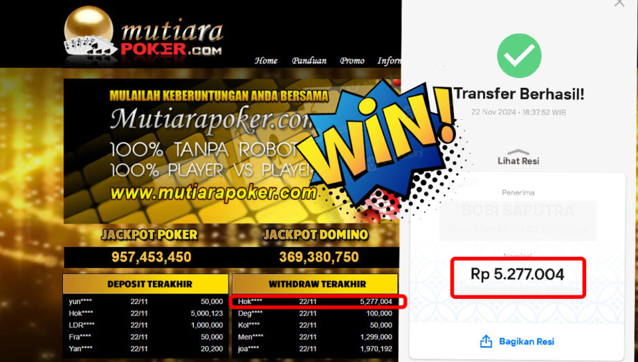 Bukti Withdraw ( 5,277,004,-) Member Setia Mutiarapoker