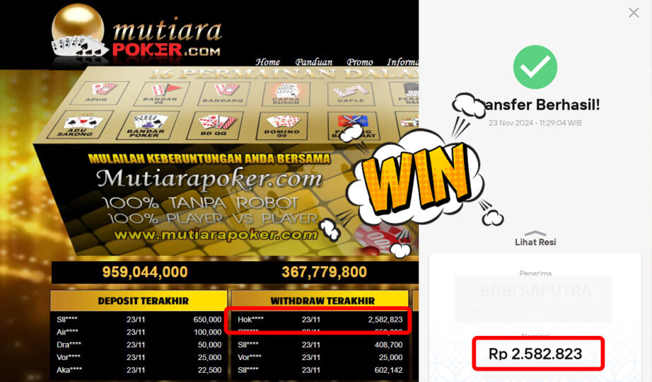 Bukti Withdraw ( 2,582,823,-) Member Setia Mutiarapoker